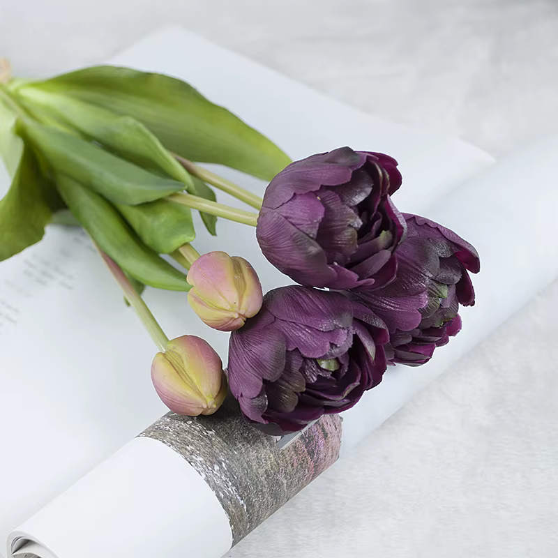 Nouveau tulipe en Silicone fleur artificielle Bouquet au toucher réel 40CM fleurs décoratives de lux