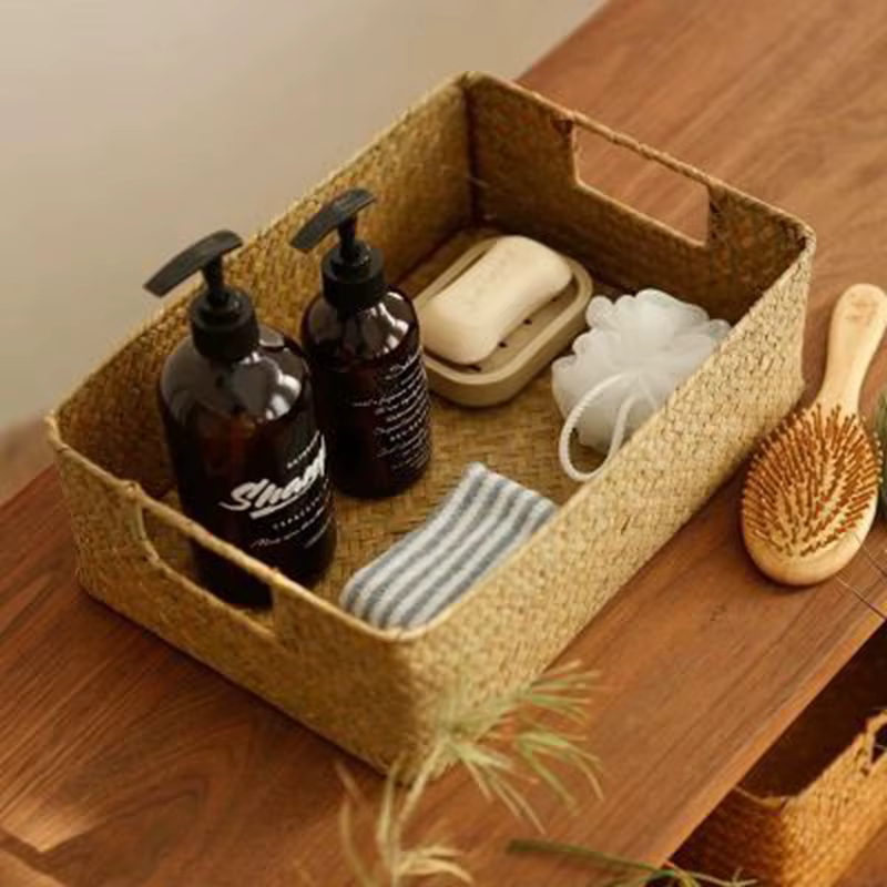 Zerolife-Panier en jonc de mer tissé pour décoration intérieure, panier en osier naturel, panier de