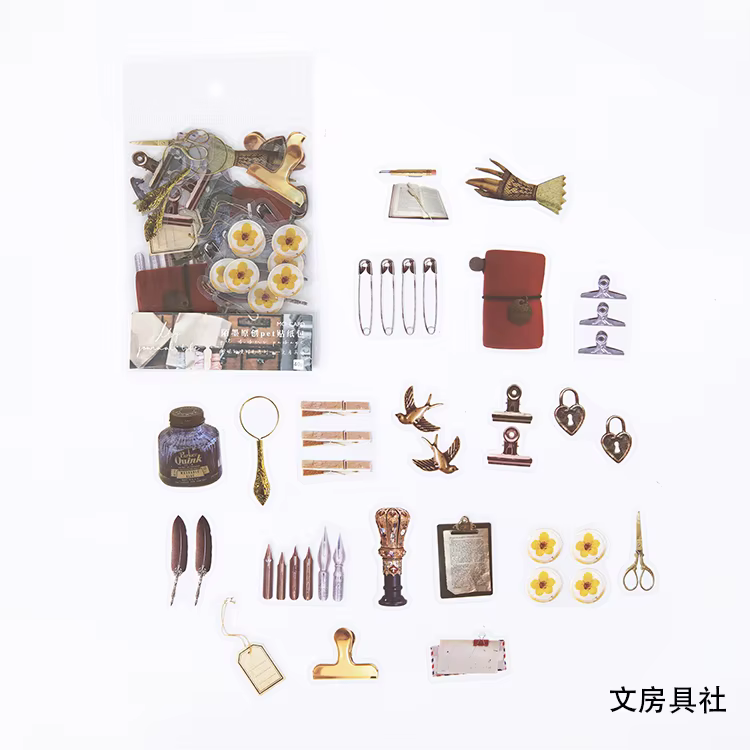 40 pièces/sac Vintage Ginkgo feuilles fleurs PET autocollant paquet bricolage journal décoration aut