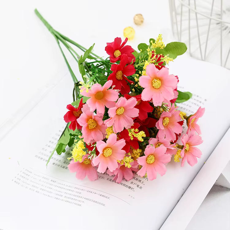 Bouquet de fleurs de Gerbera artificielles, 7 fourchettes/Bouquet, pour décoration de jardin de mais
