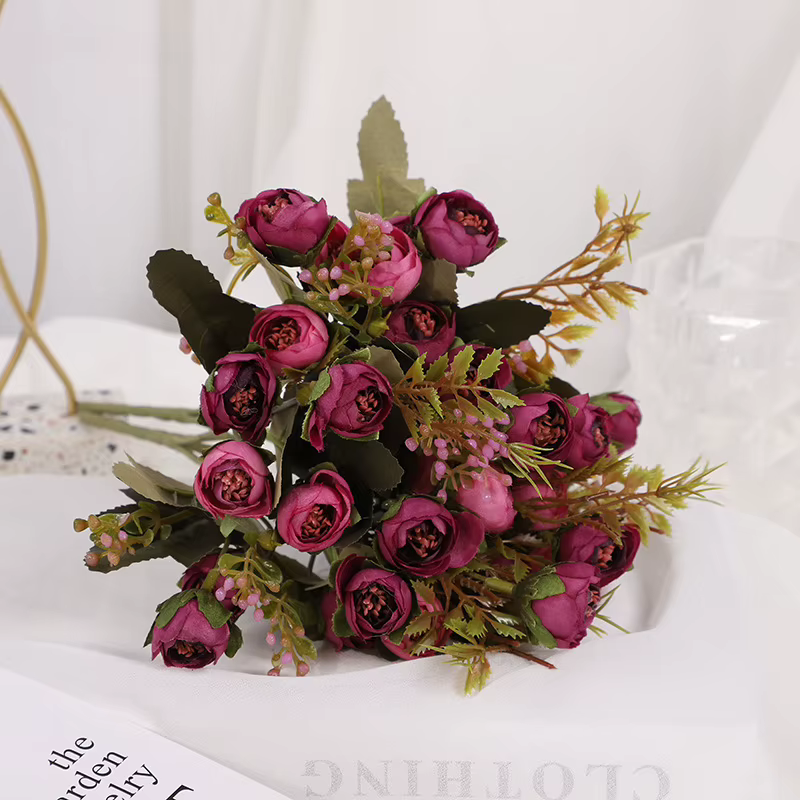 Fleur artificielle rose romantique, fausse fleur rouge, bricolage, fête, maison, décoration de maria
