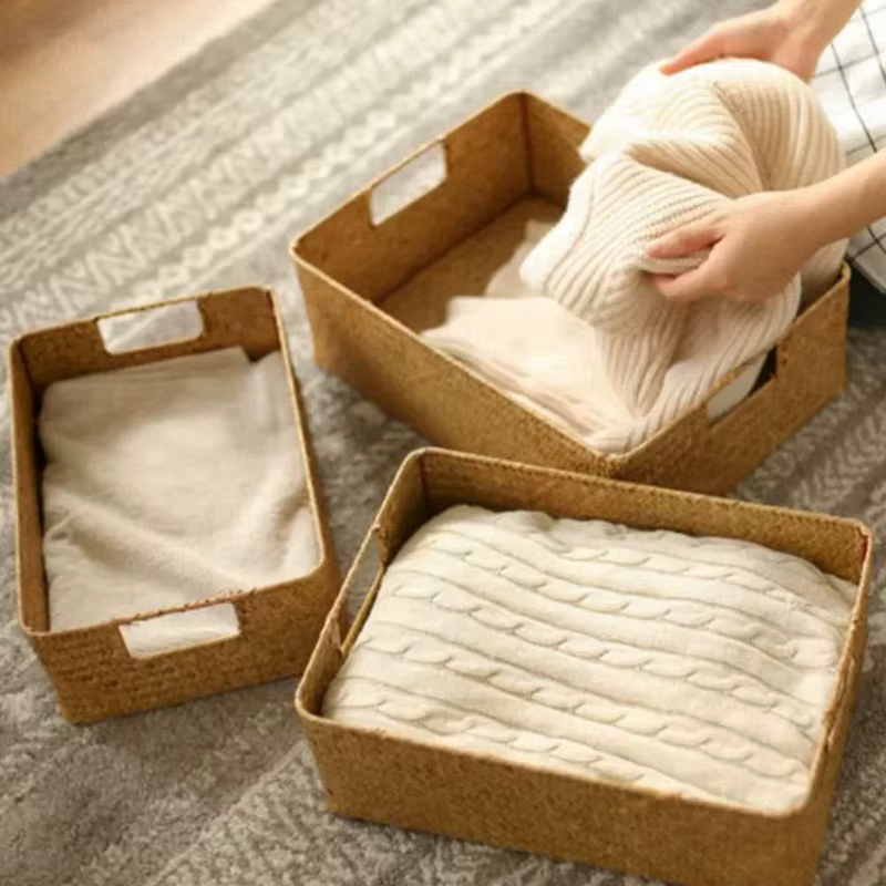 Zerolife-Panier en jonc de mer tissé pour décoration intérieure, panier en osier naturel, panier de