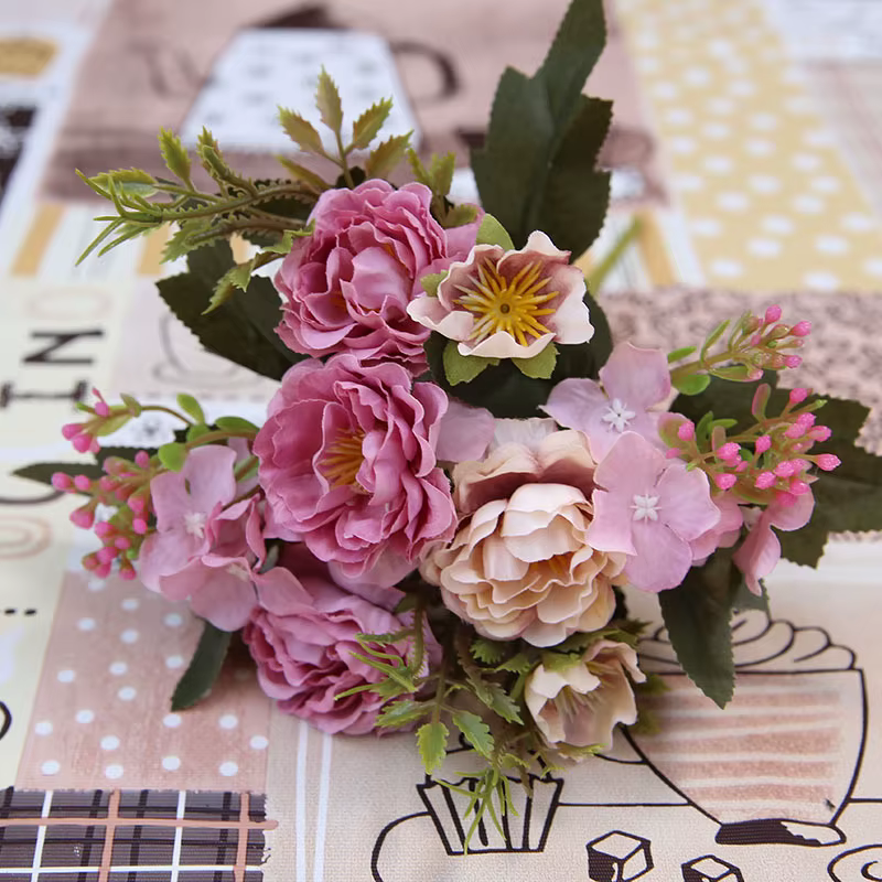 5 fourchettes (8 têtes) fleurs artificielles petit Bouquet de pivoines mariage saint valentin plante