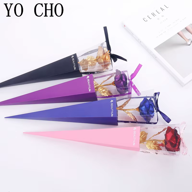 Galaxie Rose éternelle 24K or fleur feuille plastique Roses artificielles saint valentin cadeau beau