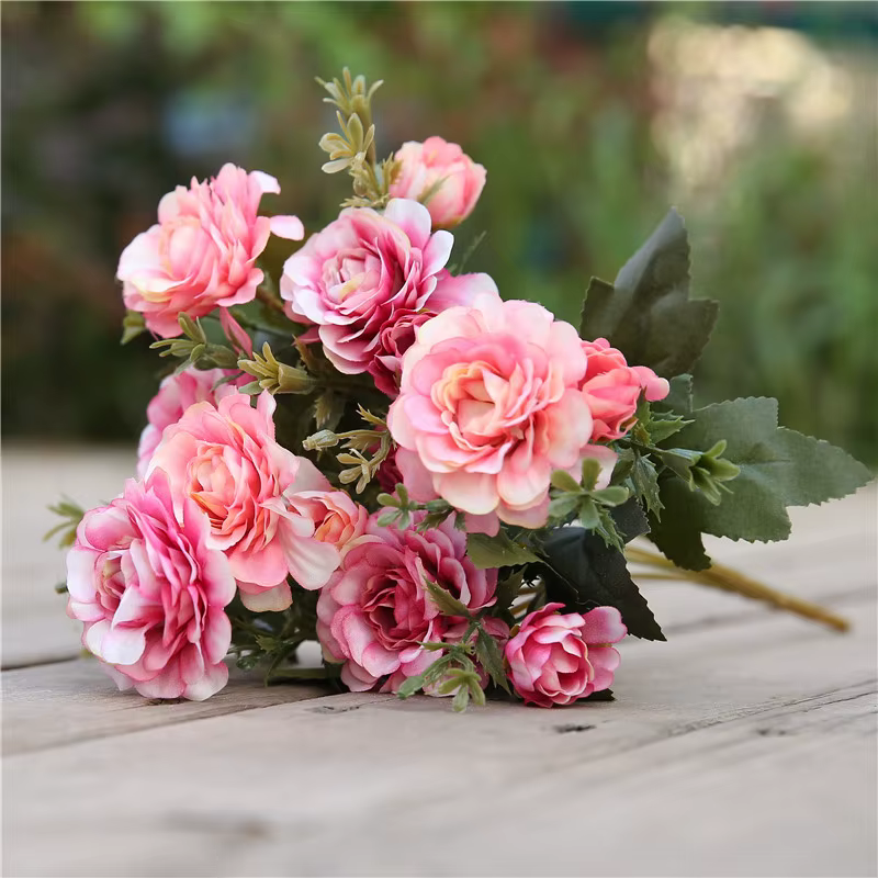 1 Bouquet de roses thé pivoines artificielles, 14 têtes, fausses fleurs camélia en soie, pour bricol