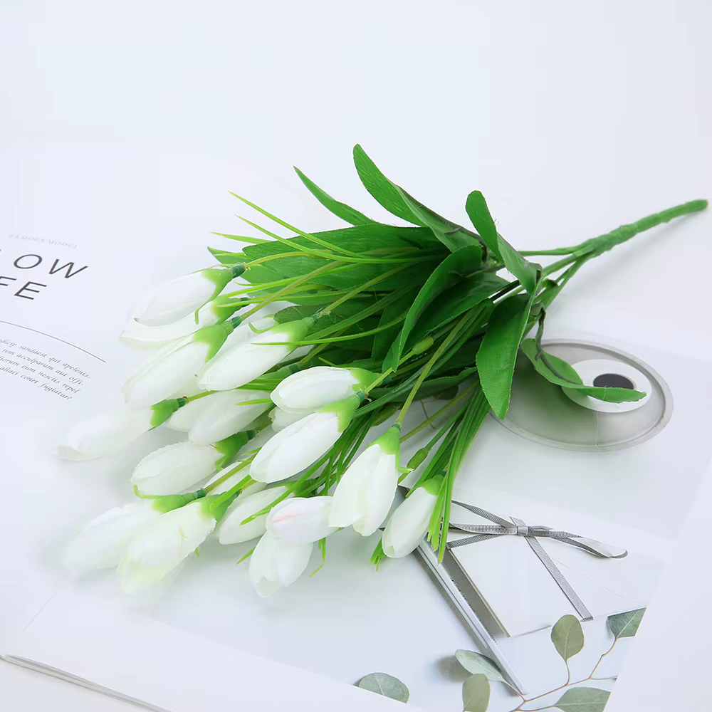 21 têtes tulipe fleur artificielle soie lavande tulipes Bouquet fausse fleur pour décoration de mari
