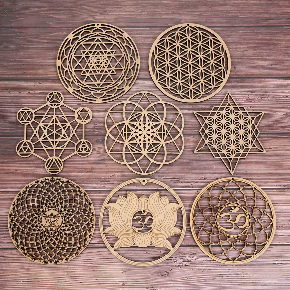 Panneau Mural en Bois en Forme de Fleur de Vie de 14cm, Art Mural Découpé au Laser, Décor de Maison,