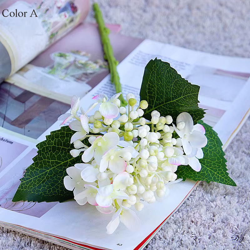Fleur d'hortensia en soie, branche courte avec bouton, fruits et feuilles artificielles, fleurs arti