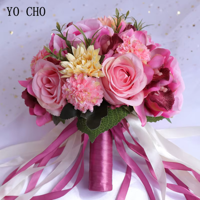 YO CHO Bouquet de fleurs de mariée fournitures de mariage artificielle soie Rose pivoine fleur Bouqu