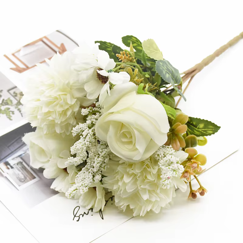 Bouquet de fleurs artificielles de haute qualité, 1 bouquet de rose, chrysanthème, décoration d'inté