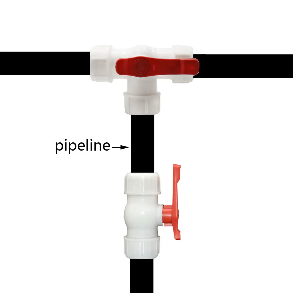 Coupleur en T pour tuyau d'eau, 20/25/32/40/50/63mm, robinet à bille en plastique, connecteur rapide