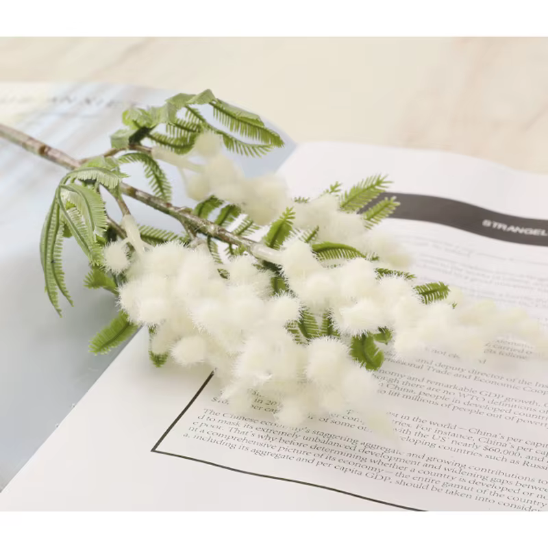 Fleurs artificielles en acacia, 38cm, blanc, jaune, mimosa, aucun fruit, branche, décoration de mari