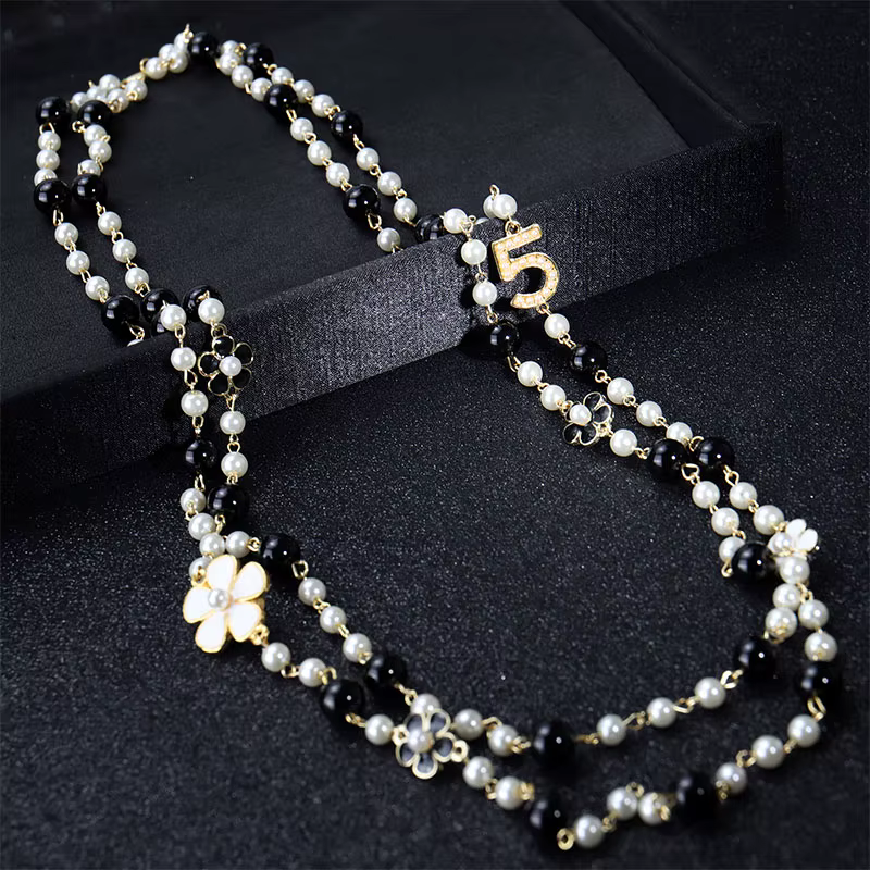 Pendentifs longs superposés camélia collier de perles Collares de moda fleur bijoux de fête