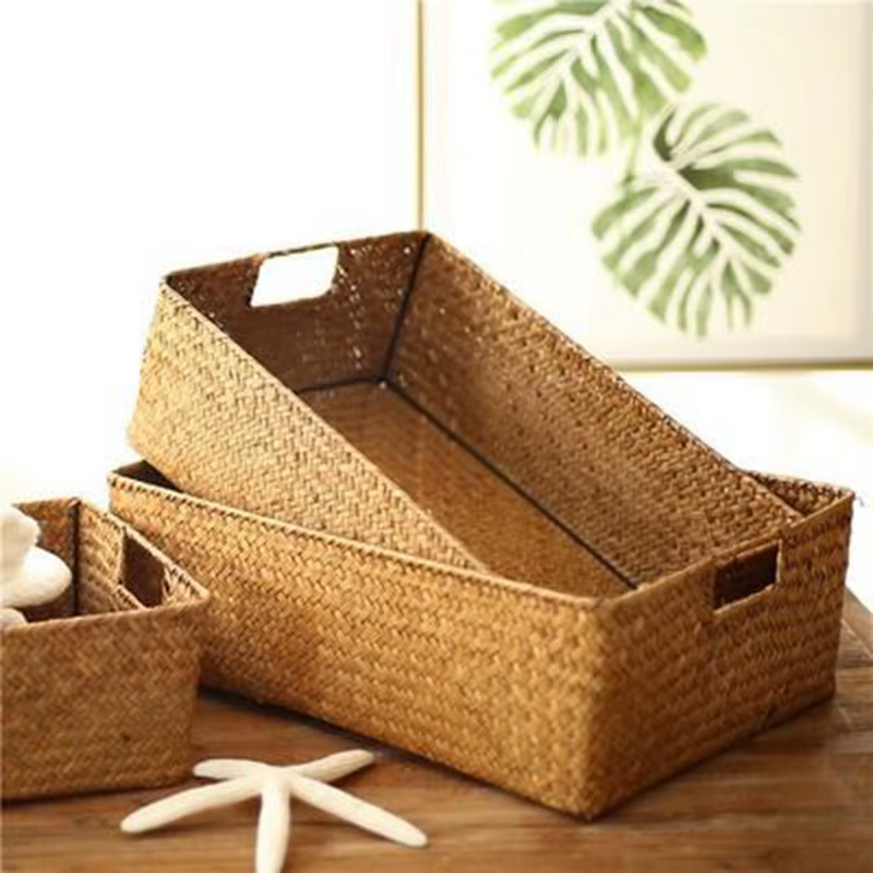 Zerolife-Panier en jonc de mer tissé pour décoration intérieure, panier en osier naturel, panier de