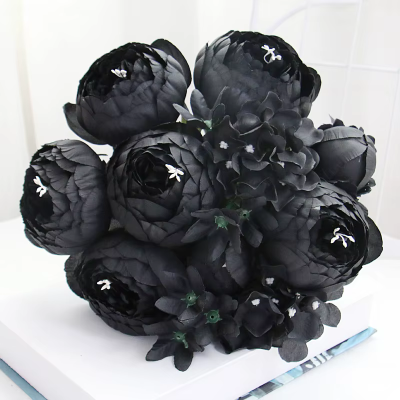 Bouquet de fleurs pour la décoration intérieure, pivoine noire, rose d'hortensia, fleur de mariage b