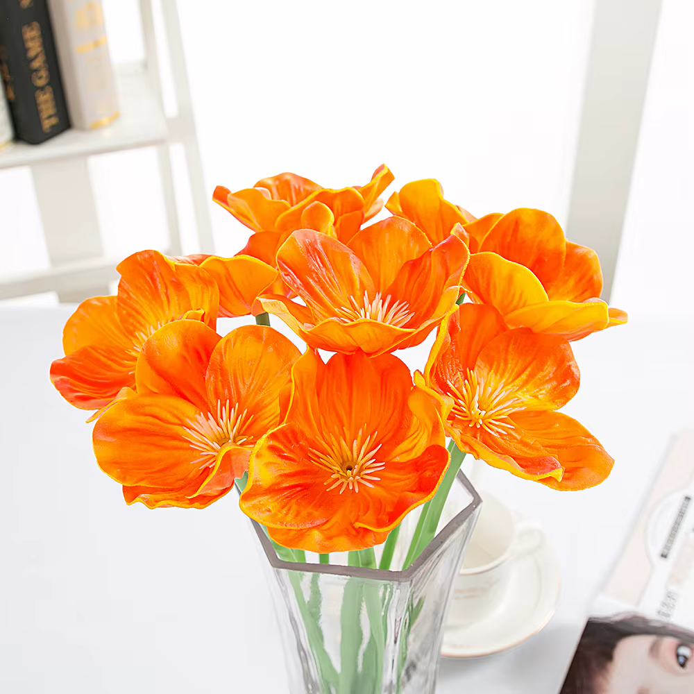 Mini coquelicot Élen PU, 10 pièces, décoration florale en plastique, pour table de maison, arrière-p