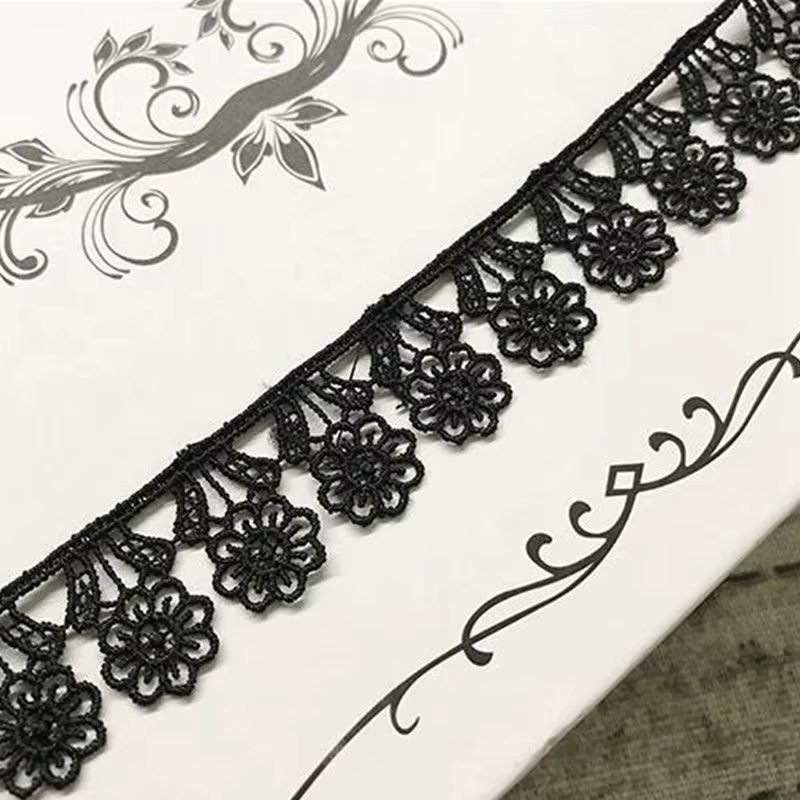 Garniture en dentelle fleur de soleil 2 Yards/Lot, tissage noir et blanc, artisanat de couture, ruba