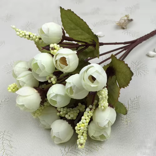 Nouvel Arrivage – Bouquet de 15 petites roses à bourgeons, fleurs artificielles en soie, décoratives
