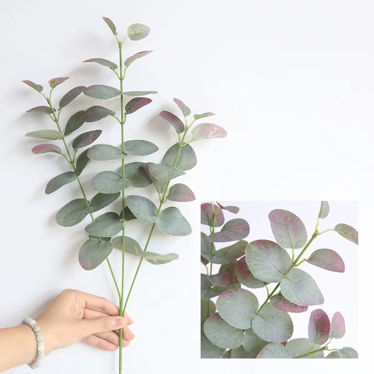 Feuilles d'eucalyptus artificielles vertes, grandes plantes du cuir chevelu, matériel mural décorati
