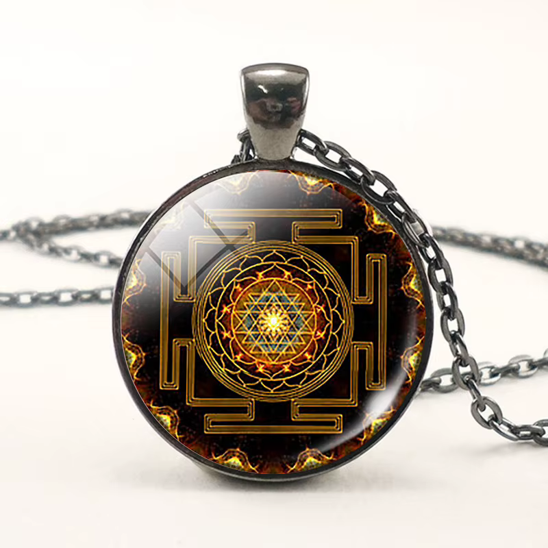 Collier avec fleur de vie pour femmes, pendentif, Cabochon en verre, bijou Mandala spirituel, Yoga, 