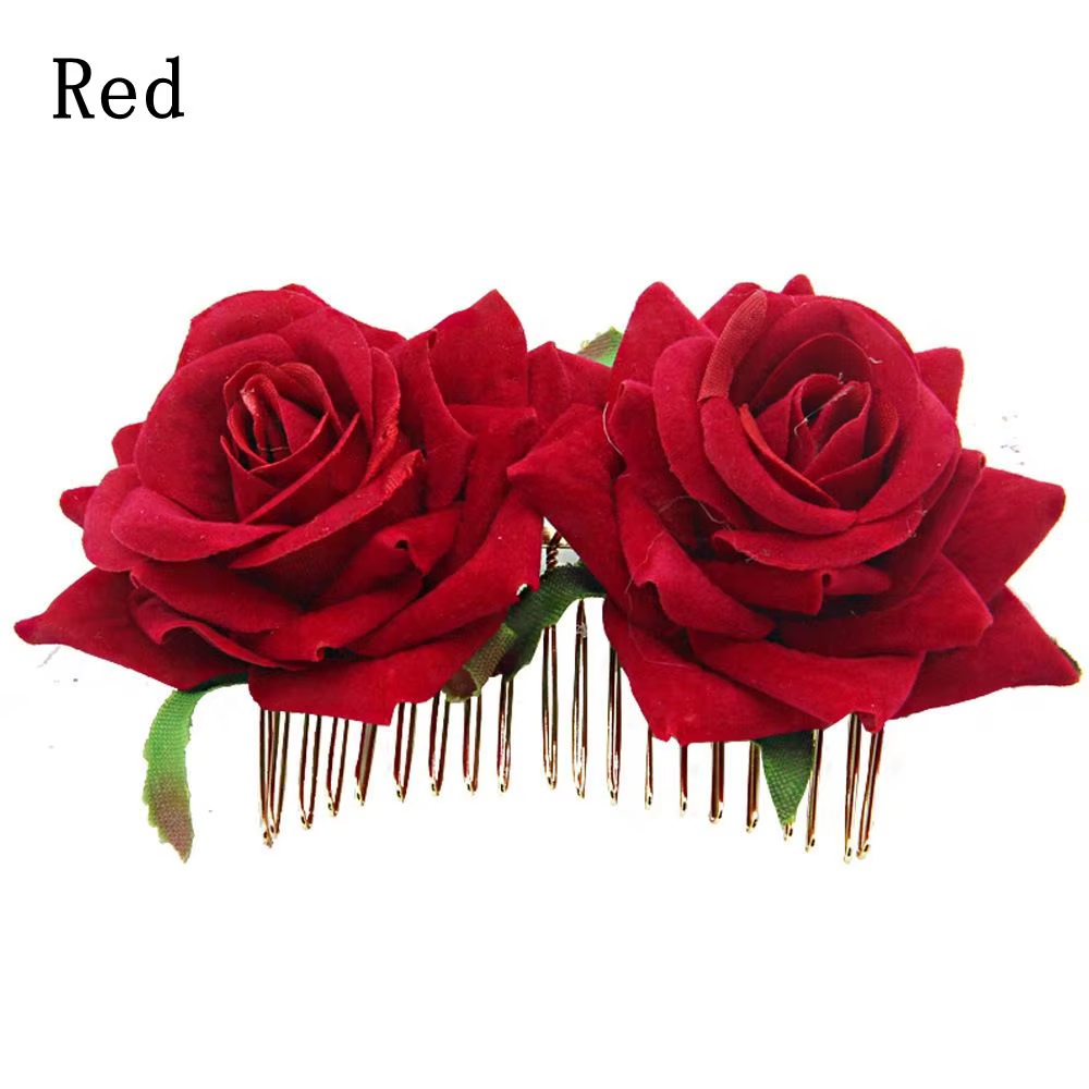 Peigne à cheveux fleur rose rouge pour femme, bijoux élégants pour patients, pièce de sauna de Rhde 