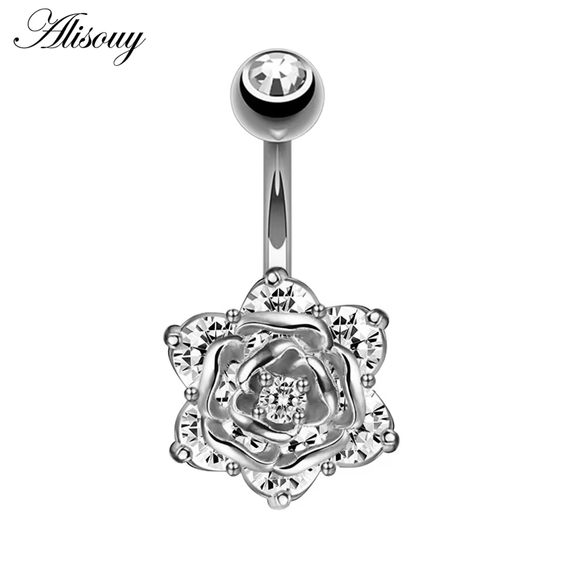 Piercing du ventre, fleur Rose, piercing du nombril, anneaux mignons pour le nombril, piercing chiru