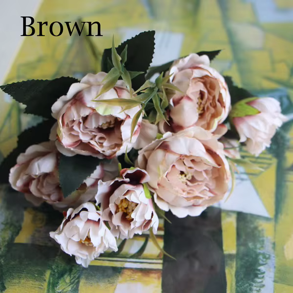 Mini pivoine européenne en soie, 1 Bouquet de fleurs artificielles, pour la décoration de mariage de