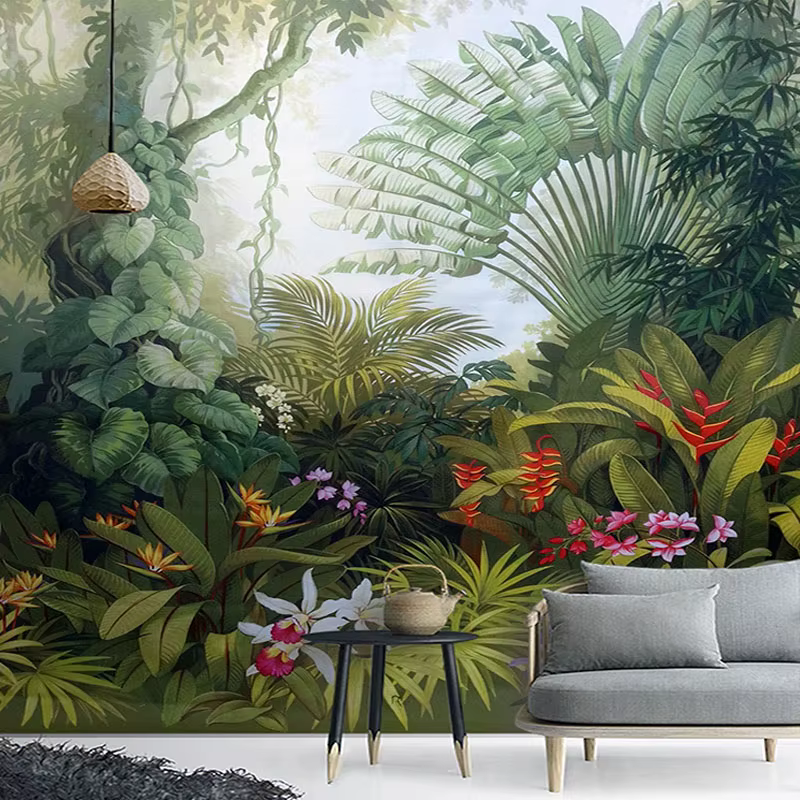 Papier peint Mural personnalisé Style européen rétro forêt tropicale plante paysage Photo peinture m