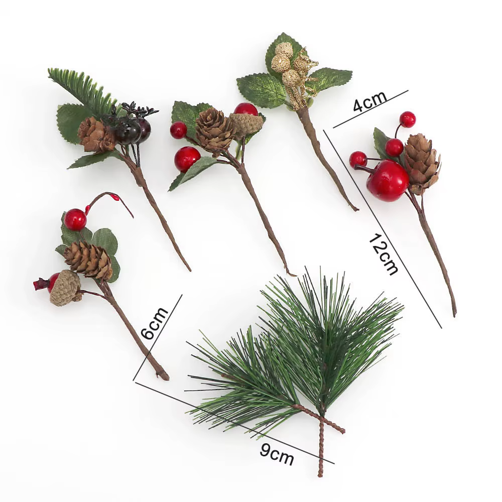 Fleur de baies de noël, cône de pin artificiel pour décoration de noël, fausse fleur de pin, branche