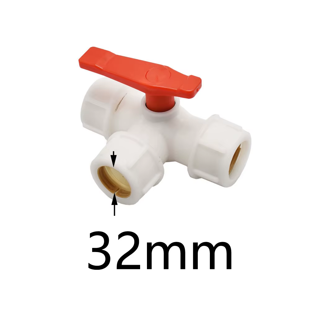 Coupleur en T pour tuyau d'eau, 20/25/32/40/50/63mm, robinet à bille en plastique, connecteur rapide