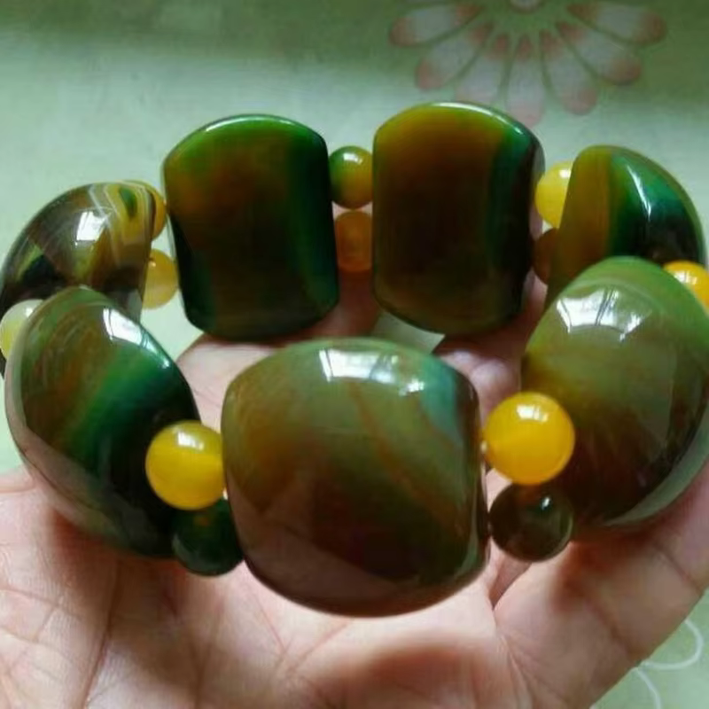 Bracelet en Agate naturelle pour hommes, bijou en demi-cercle, fleur jaune-vert, atmosphère moderne 
