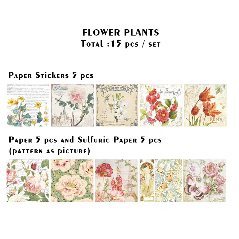 Papier de riz décoratif rétro, 15 pièces, matériel de Collage pour Scrapbook, autocollants classique