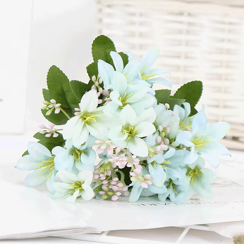 18 fleurs de lys artificiels en soie, style européen, faux bouquet de fleurs multicolores pour marié