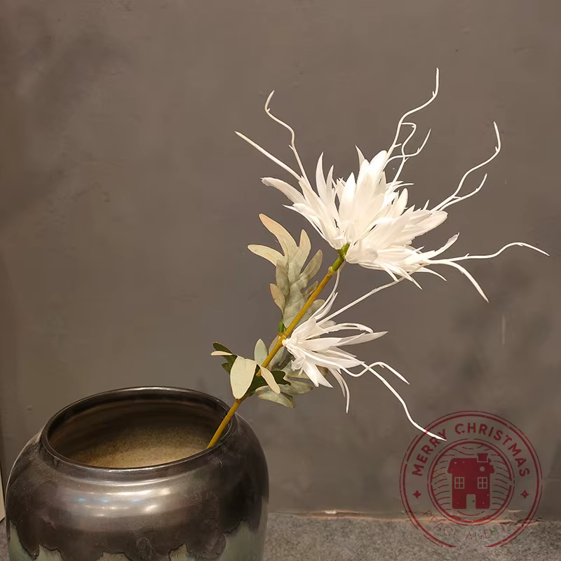 Arrangement floral simulé Epiphyllum blanc, fausses fleurs dorées, argentées et roses, pour fête d'a