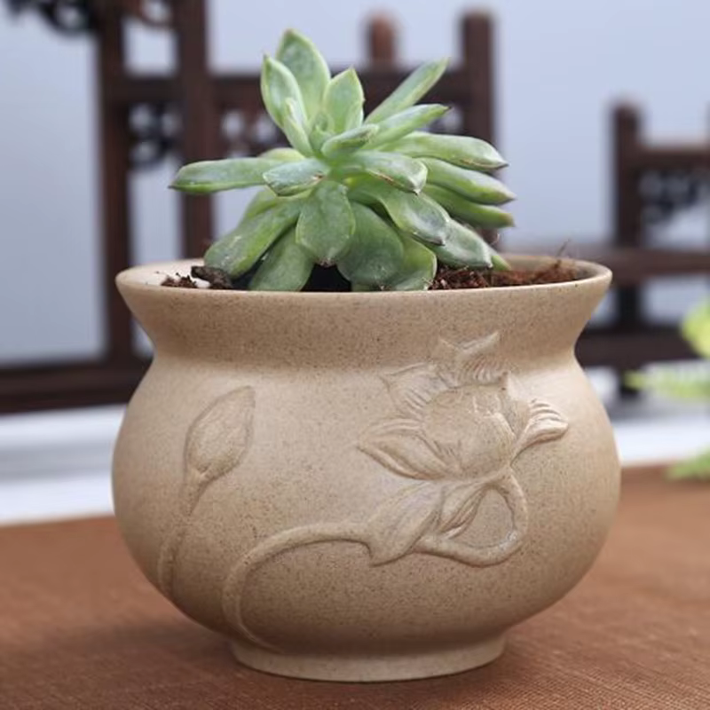 Pot de plante succulente en poterie grossière rétro, vase respirable, plusieurs types de forme, jard