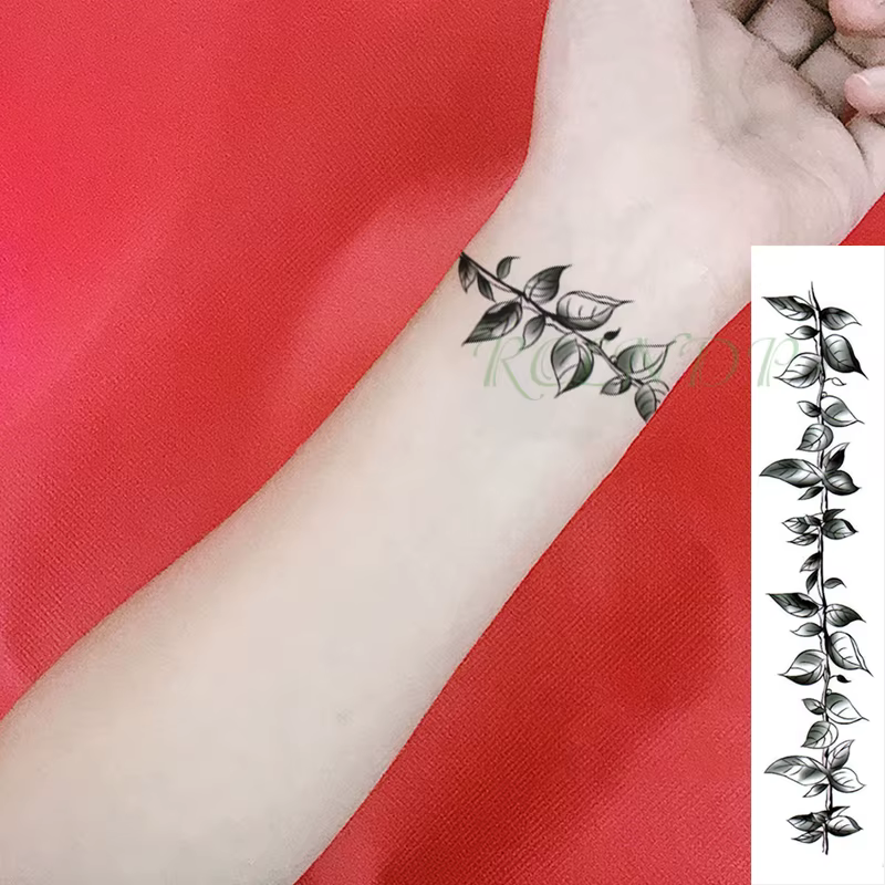 Autocollant de Tatouage Temporaire Étanche pour Homme et Femme, Faux hypothécaire oo, Fleur, Feuille