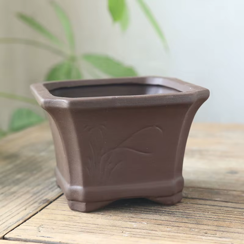 Poterie noire, brûlure de terre, artisanat en céramique, Pot de fleurs, prune, orchidée, bambou, chr
