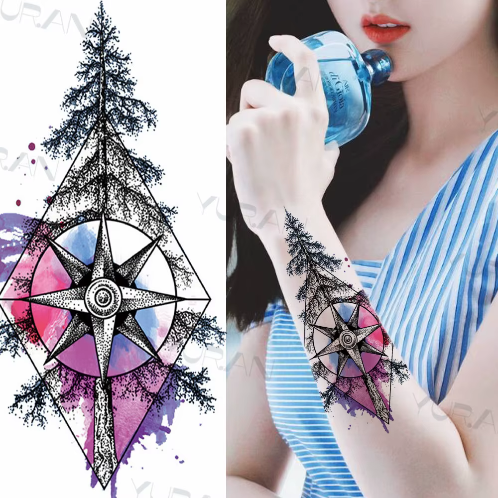 Tatouages temporaires Sexy fleur noire papillon pour femmes cuisses hommes fausse lune Rose boussole