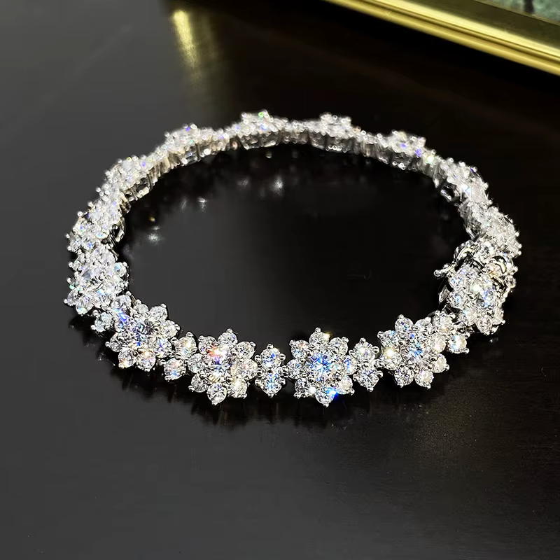 Bracelet en diamant de laboratoire de fleurs de luxe pour femmes, argent regardé 925, bracelets de f