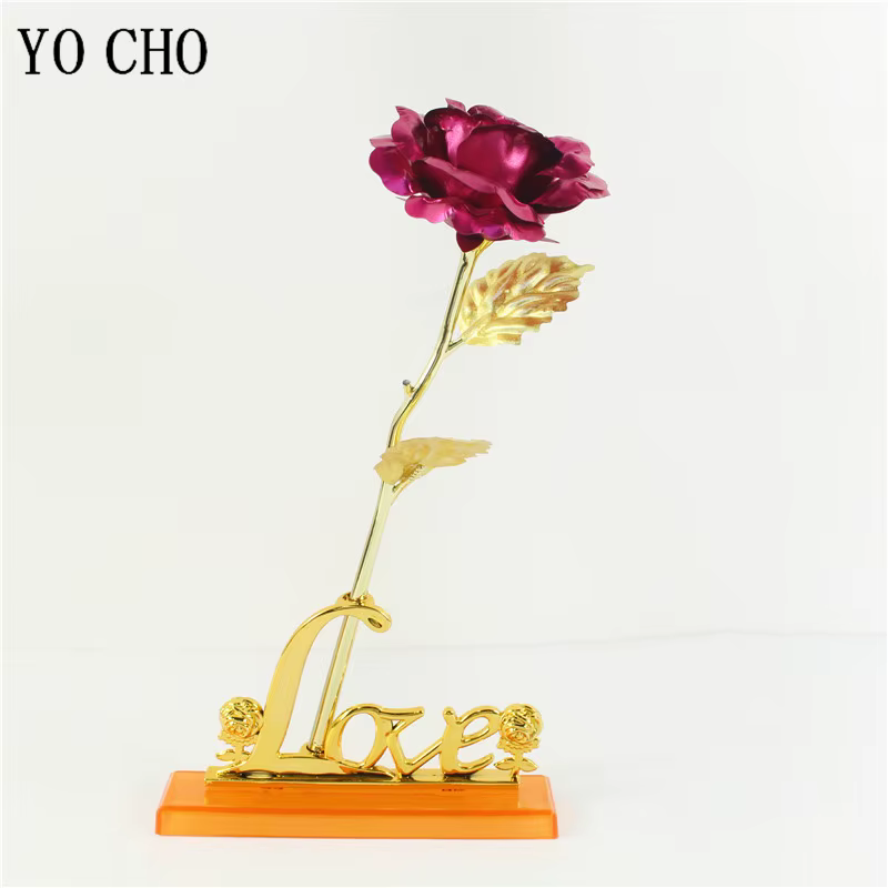 Rose éternelle galaxie colorée fleurs artificielles 24K feuille d'or fleur amour Base boîte évasée p