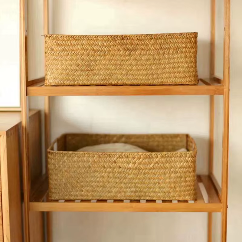 Zerolife-Panier en jonc de mer tissé pour décoration intérieure, panier en osier naturel, panier de