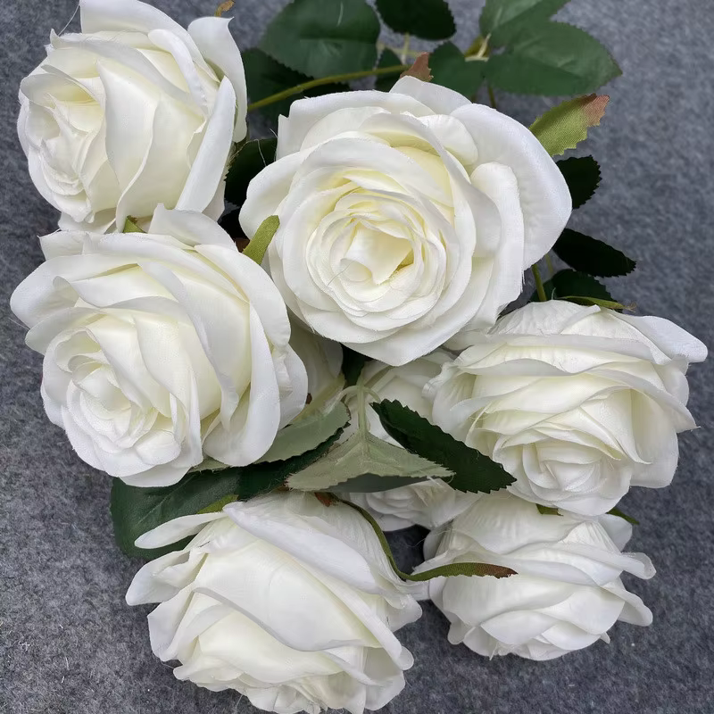 1 Bouquet de 9 Têtes de Roses Artificielles, Camélias en Soie, Fleurs Artificielles pour DIY, Décora