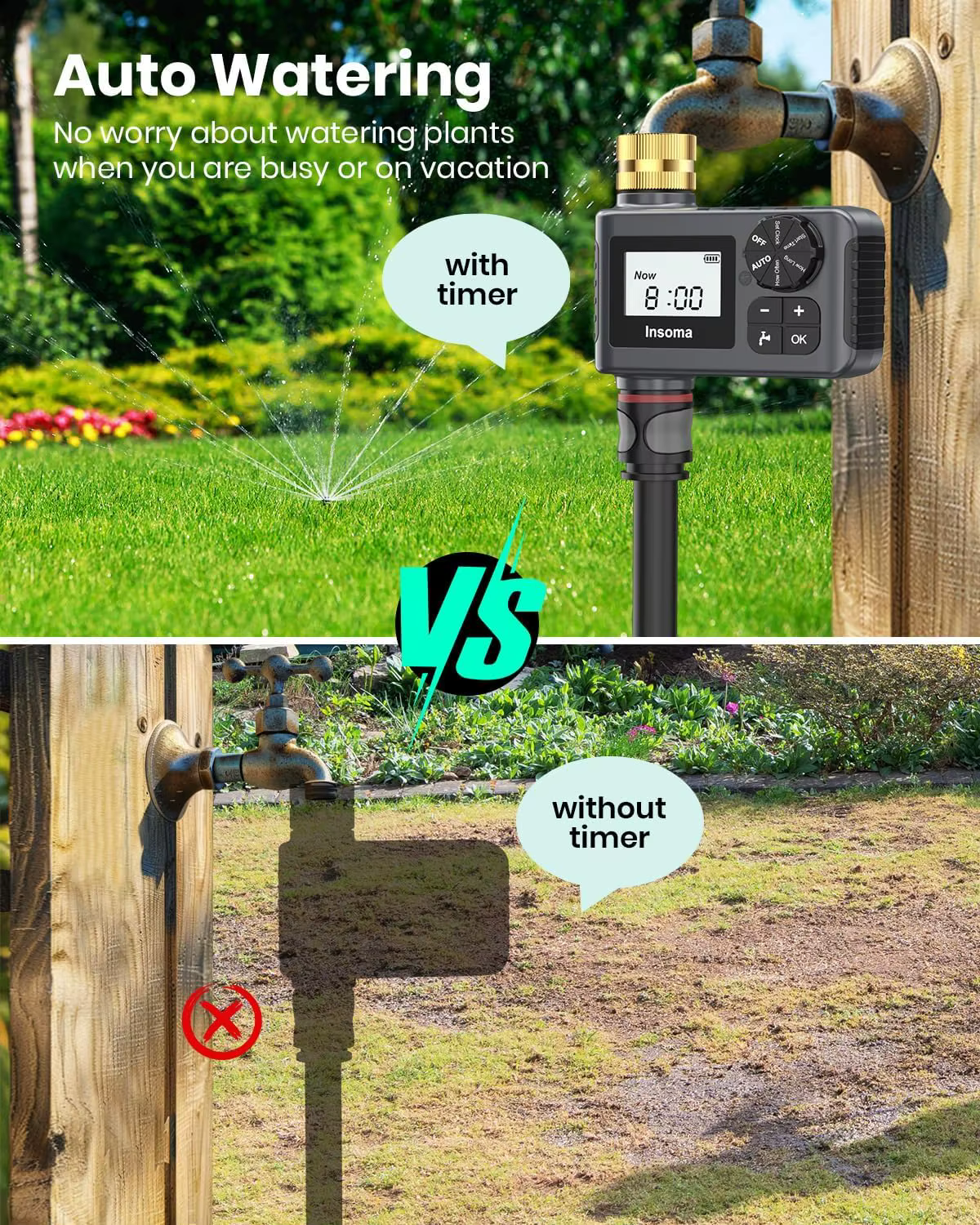 INSOMA-Système d'arrosage automatique, minuterie d'eau d'irrigation de jardin intelligente, avec per