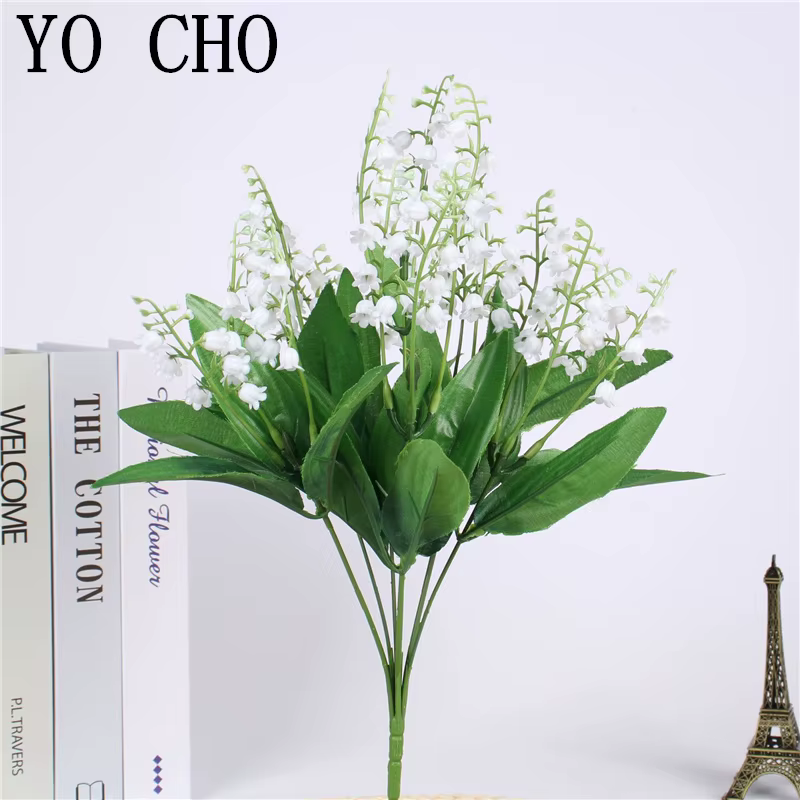 Fleurs artificielles muguet 7 Branches faux fleur de lys en plastique Bouquet de mariée décor de fêt