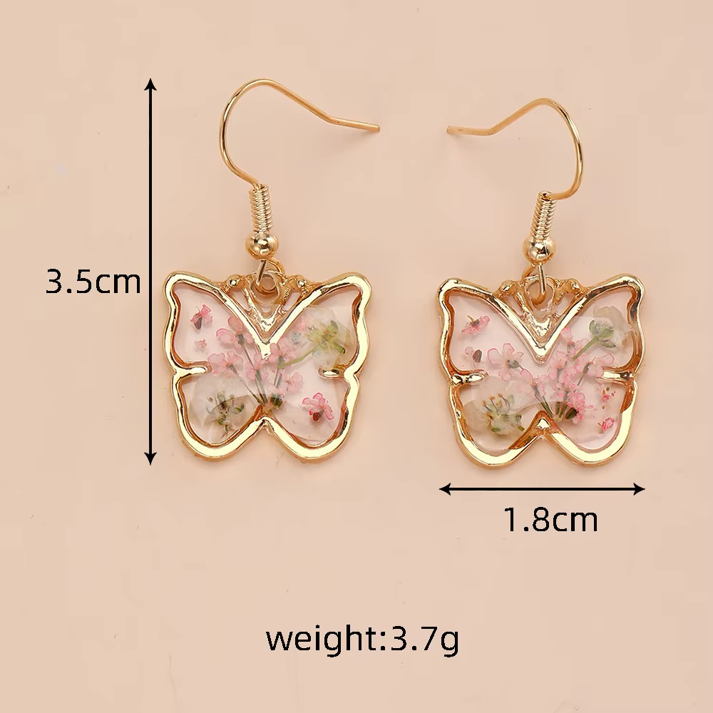 Boucles d'oreilles pendantes en fleurs séchées pour femmes, bijoux avec hypoallergénique et créativi