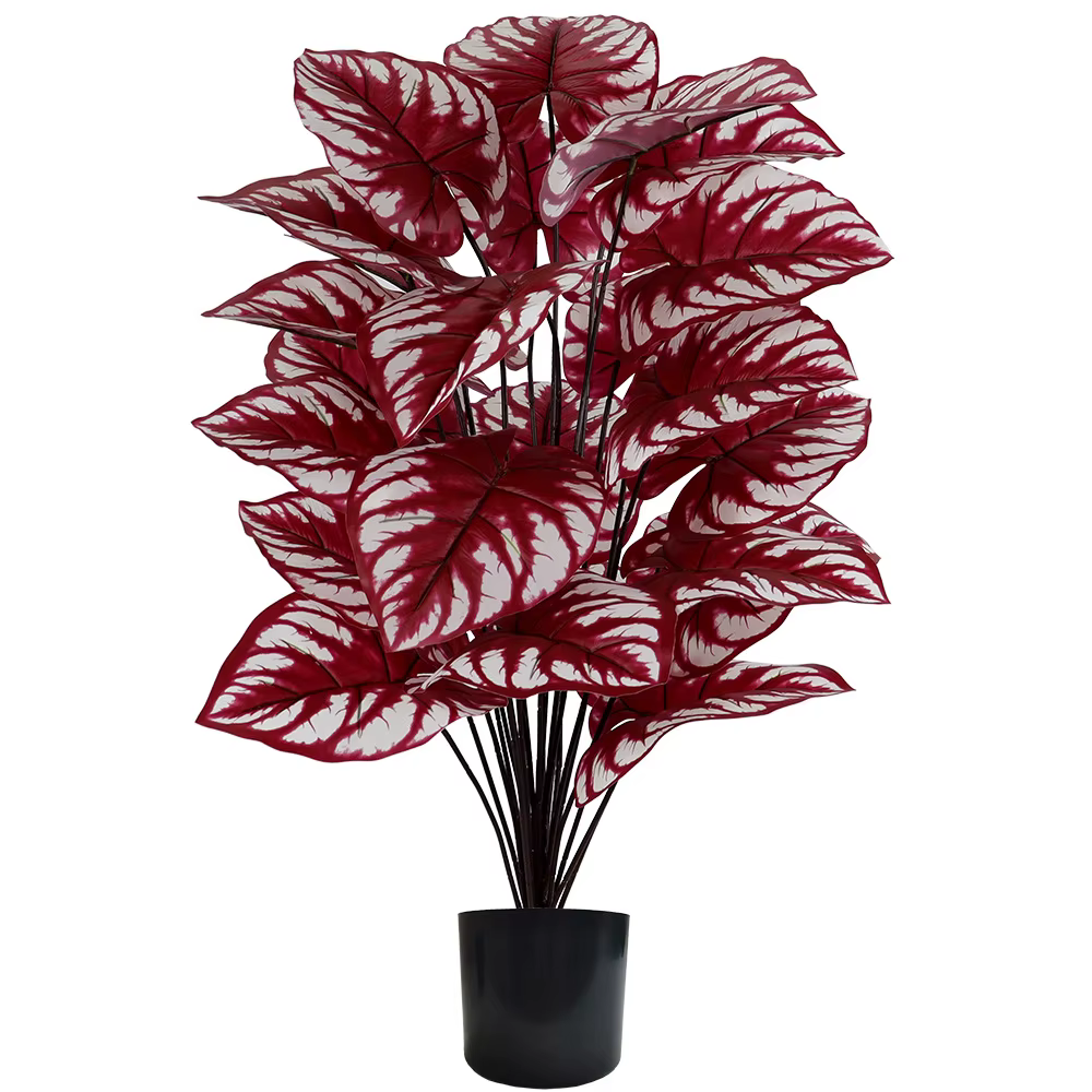 Plante artificielle à feuilles rouges avec rayures blanches, pour Thanksgiving, noël, porche extérie
