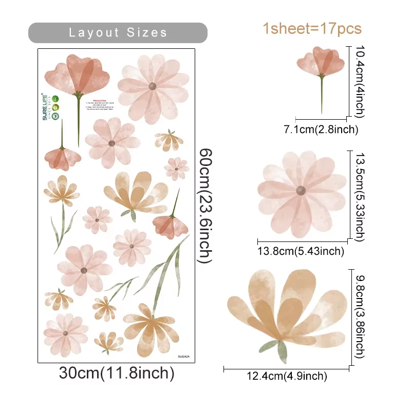 Autocollants muraux fleurs aquarelle, pour chambre de filles, chambre d'enfant, décoration de la mai