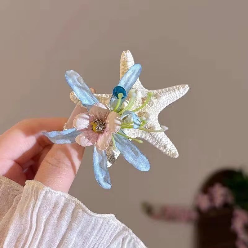 Barrettes à cheveux fleur étoile de mer pour femme, barrettes latérales florales stabilisées, pour l