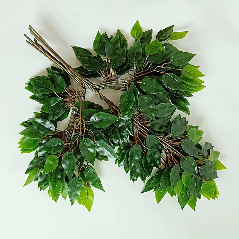Tige de Cuir oral elu Artificiel Enduit de Colle, Fausse Plante Verte, Érable, Banyan, Boudéséquilib