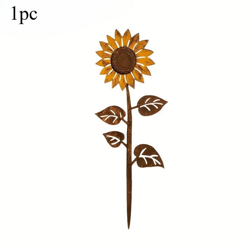 Piquet de jardin en métal rustique tournesol, décoratif d'extérieur, Art rétro, piquets de fleurs, o